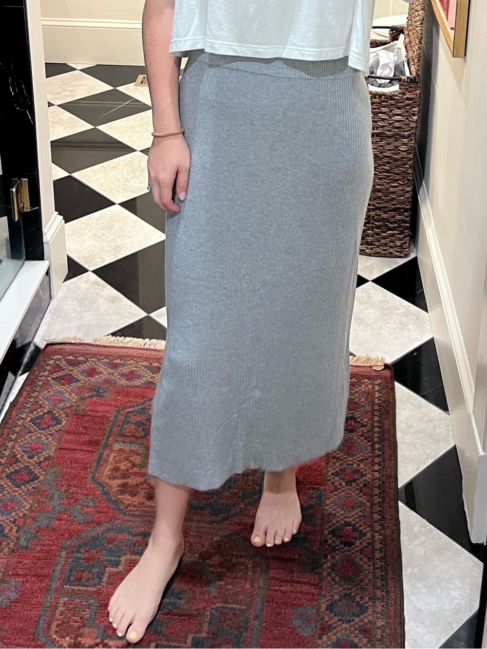 Ribbed Maxi Skirt in Light Gray - Sleek Everyday Style